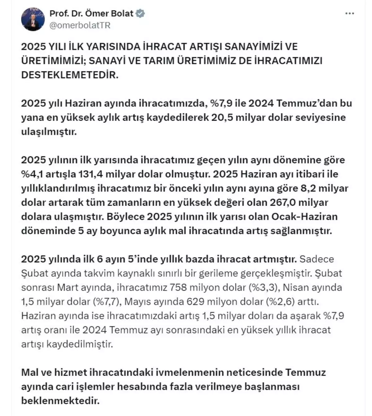 Turkiye Ihracati Rekor Kiriyor Bakan Bolat Aciklamalarda Bulundu
