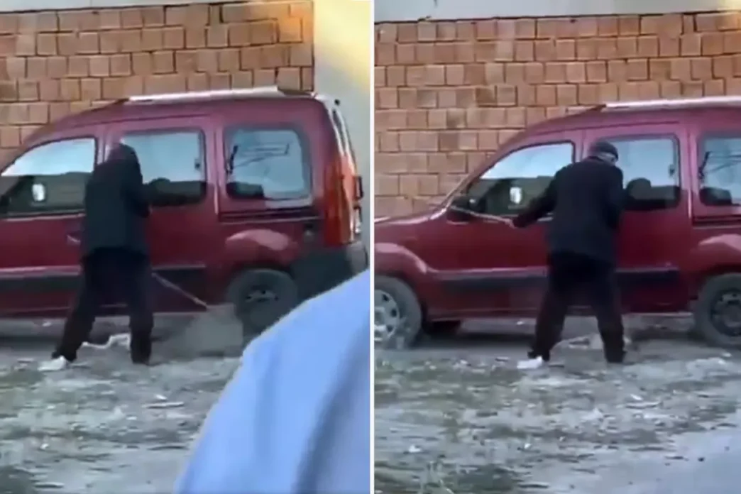Yavru kopege sopayla defalarca vurdu