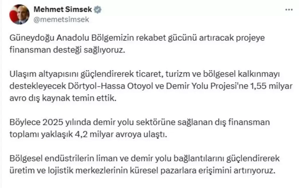 155 Milyar Avro Dis Kaynak Dortyol Hassa Projesine Tahsis Edildi