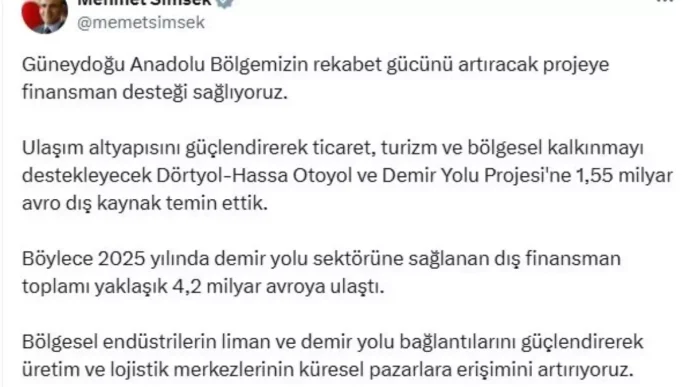 155 Milyar Avro Dis Kaynak Dortyol Hassa Projesine Tahsis Edildi