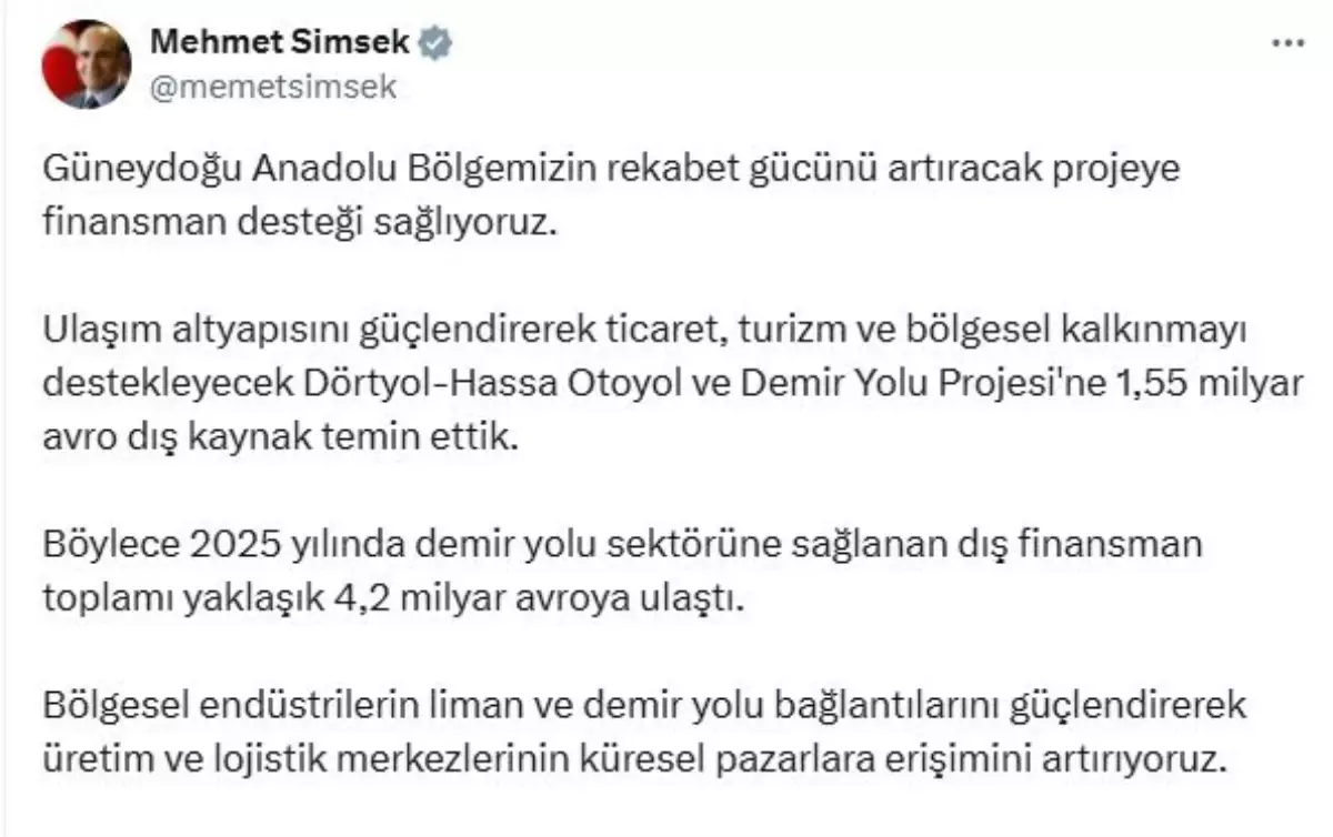 155 Milyar Avro Dis Kaynak Dortyol Hassa Projesine Tahsis Edildi