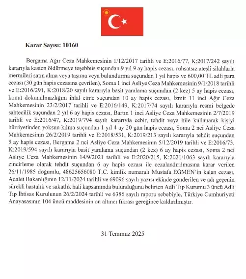 Cumhurbaşkanı Erdoğan, 9 hükümlünün cezasını kaldırdı