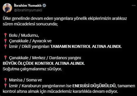 Çanakkale Merkez'de dün başlayan orman yangını büyük ölçüde kontrol altına alındı