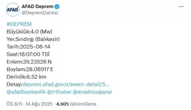 Balıkesir Sındırgı'da deprem mi oldu? SON DAKİKA!