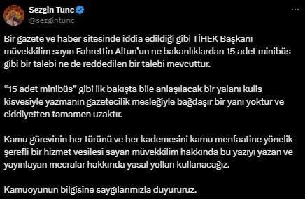 'Fahrettin Altun bakanlıklardan 15 minibüs istedi, reddedildi' iddiası yalanlandı