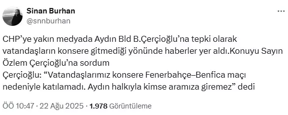 Özlem Çerçioğlu konserdeki boş koltuklarını suçunu Fenerbahçe'ye attı