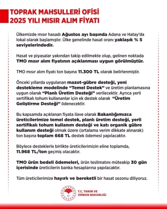 2025 Yili Misir Alim Fiyati Aciklandi Ton Basina 11 Bin