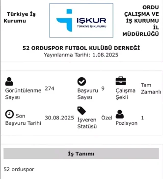 52 Ordusporun ISKUR Uzerinden Futbolcu Ilani Sosyal Medyada Gundem Oldu