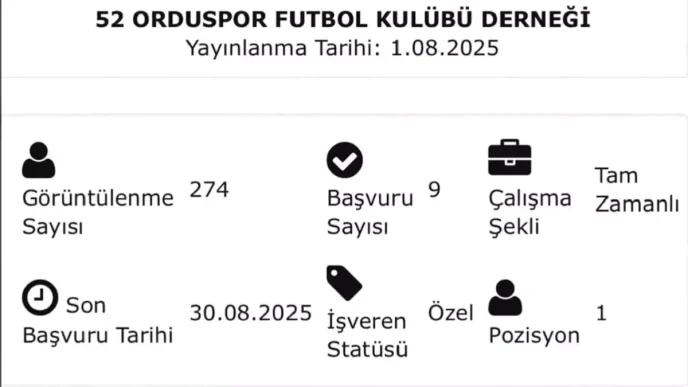 52 Ordusporun ISKUR Uzerinden Futbolcu Ilani Sosyal Medyada Gundem Oldu