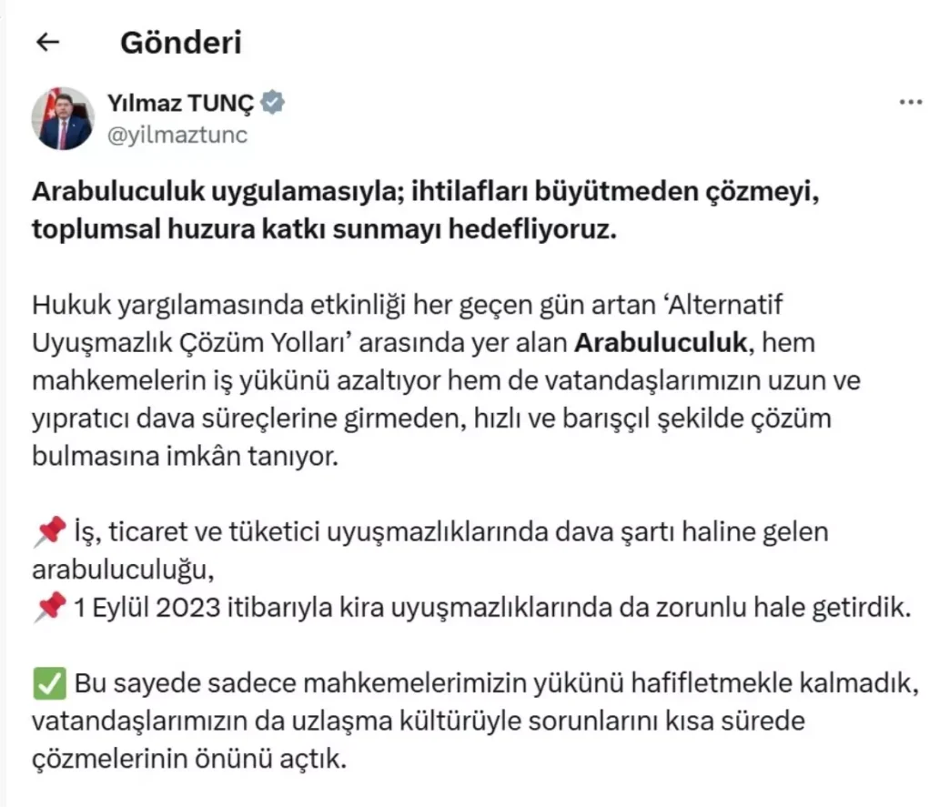Adalet Bakani Tunc 271 Bin Vatandas Arabuluculuk ile Sorununu Cozdu