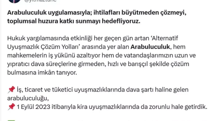 Adalet Bakani Tunc 271 Bin Vatandas Arabuluculuk ile Sorununu Cozdu