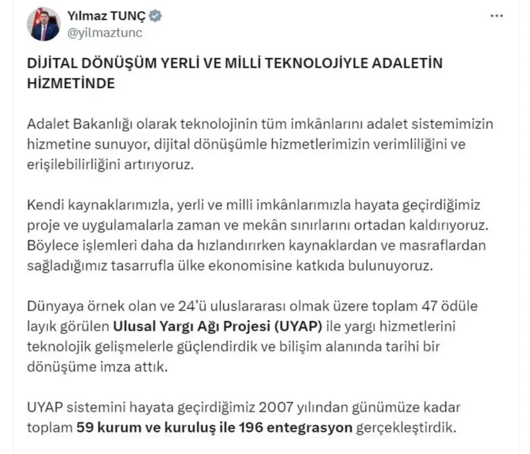 Adalet Bakani Tunctan Dijital Donusum ve e Tebligat Sistemi Aciklamalari