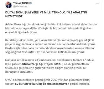 Adalet Bakani Tunctan Dijital Donusum ve e Tebligat Sistemi Aciklamalari