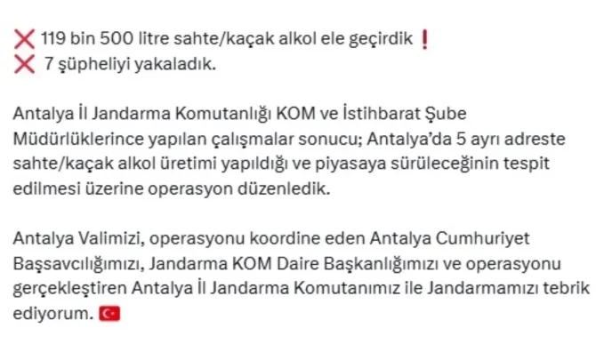 Antalyada Sahte Kacak Icki Operasyonu 119 Bin Litre Ele Gecirildi