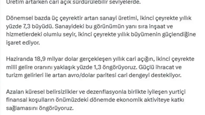 Bakan Simsek Cari Acik Yil Sonunda Surdurulebilir Seviyede Kalacak