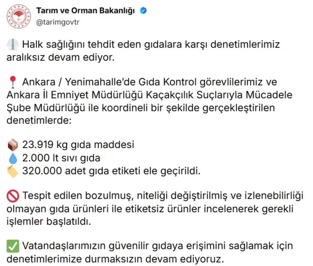Bakanlik Halk Sagligini Tehdit Eden 23 Ton Gida Maddesi Ele