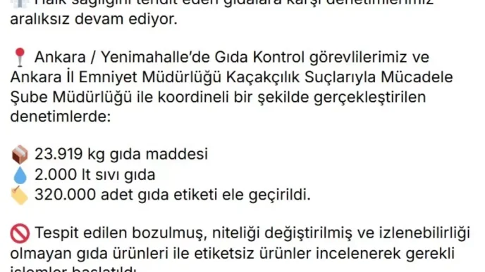 Bakanlik Halk Sagligini Tehdit Eden 23 Ton Gida Maddesi Ele