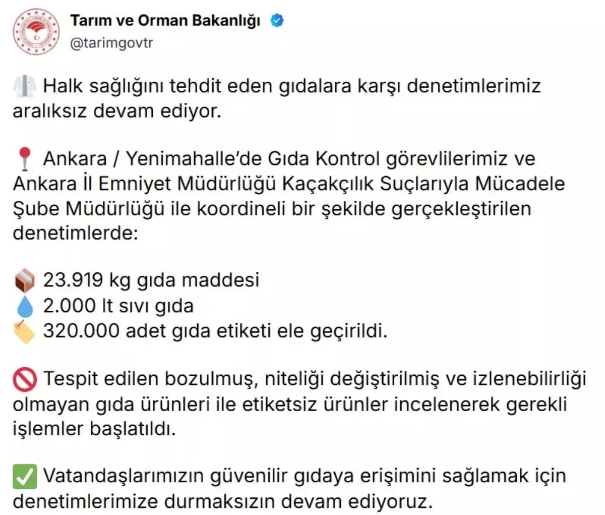 Bakanlik Halk Sagligini Tehdit Eden 23 Ton Gida Maddesi Ele