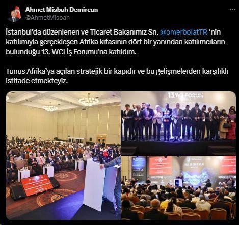 Büyükelçi Ahmet Misbah Demircan'dan WCI Forumu'nda stratejik Tunus vurgusu