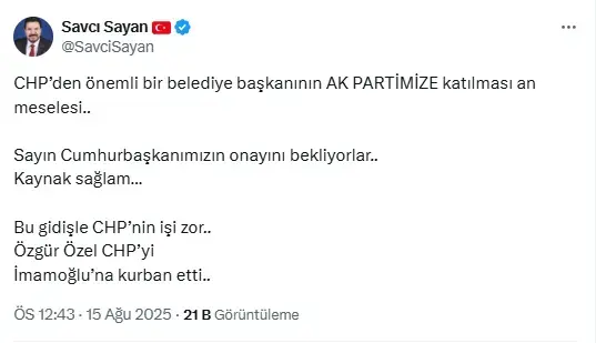 CHP'den önemli bir belediye başkanının AK Parti'ye katılacak iddiası: Kaynak sağlam