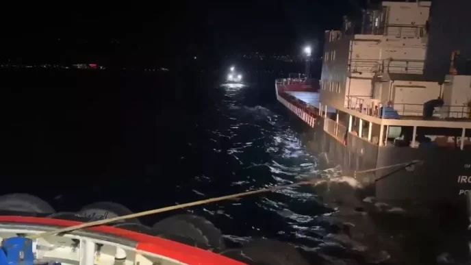 Canakkale Bogazinda Makine Arizasi Vanuatu Bayrakli Gemi Karanlik Limana Demirledi