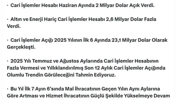 Cari Islemler Hesabinda Olumlu Trend Beklentisi