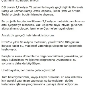 Cesmeye 37 milyon metrekup aritilmis su ulasiyor