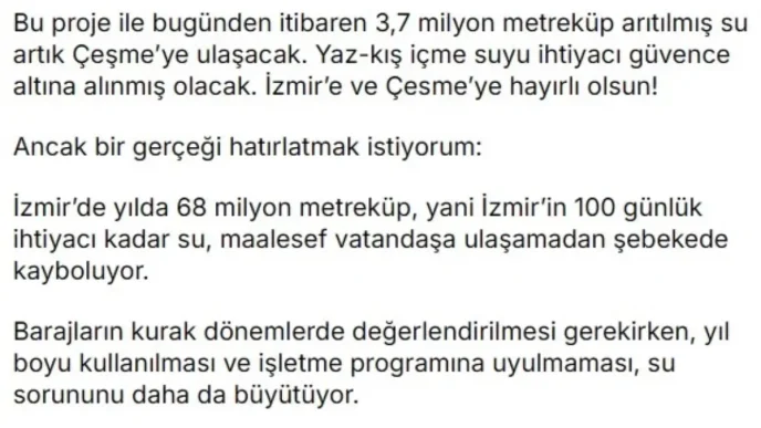Cesmeye 37 milyon metrekup aritilmis su ulasiyor