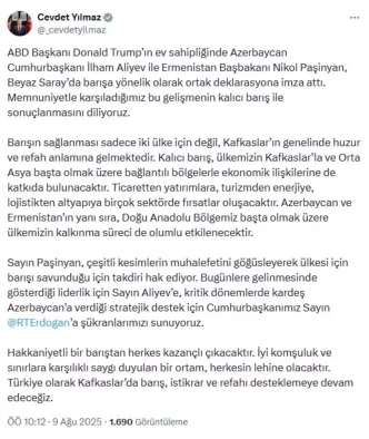 Cevdet Yilmazdan Azerbaycan ve Ermenistana Baris Mesaji