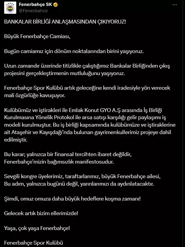 Fenerbahçe Bankalar Birliği'nden çıktı mı? Resmi açıklama geldi
