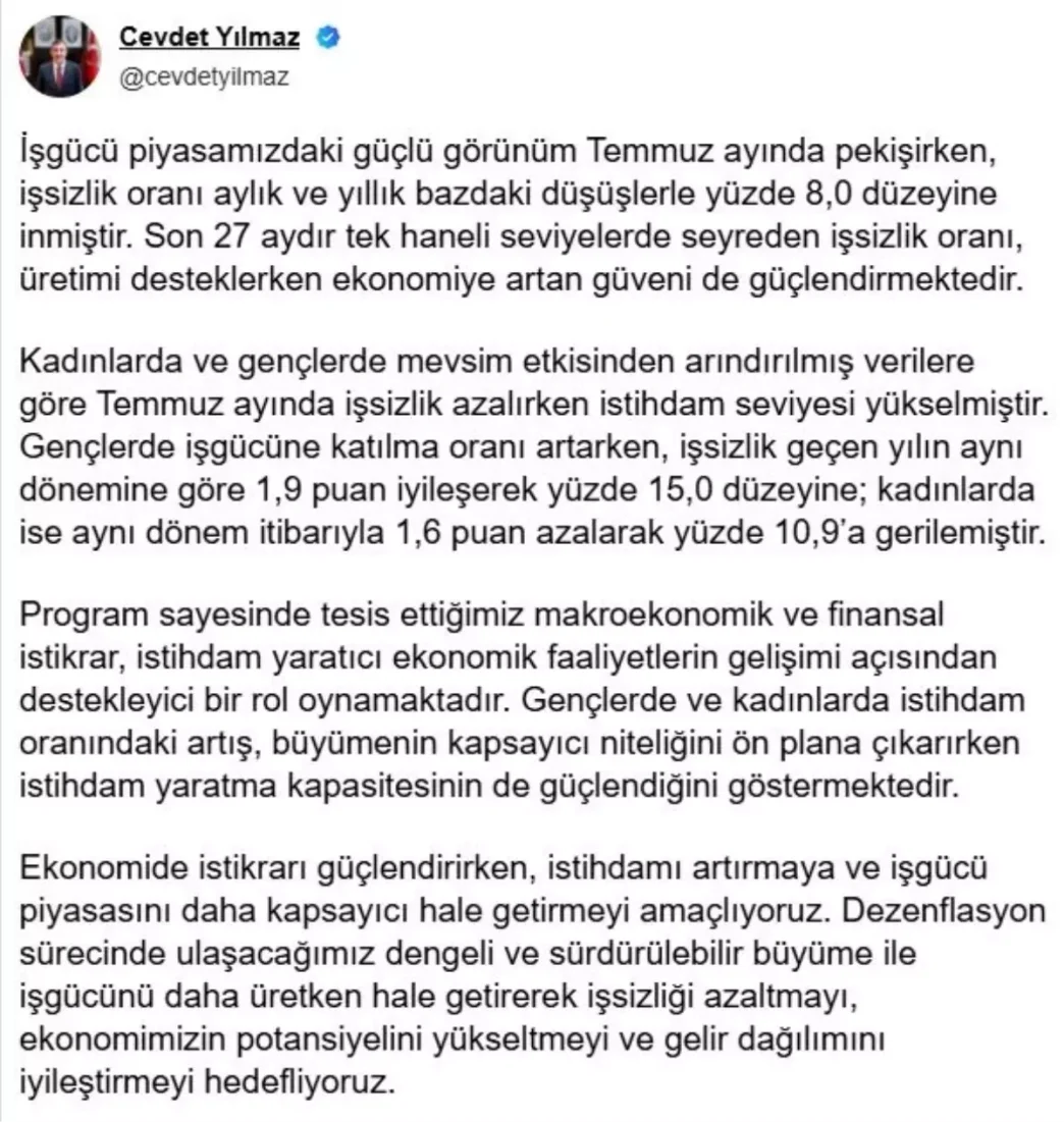 Issizlik Orani Yuzde 8e Geriledi