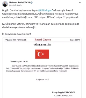 KOBI tanimi degisti Net satis hasilati veya mali bilanco siniri