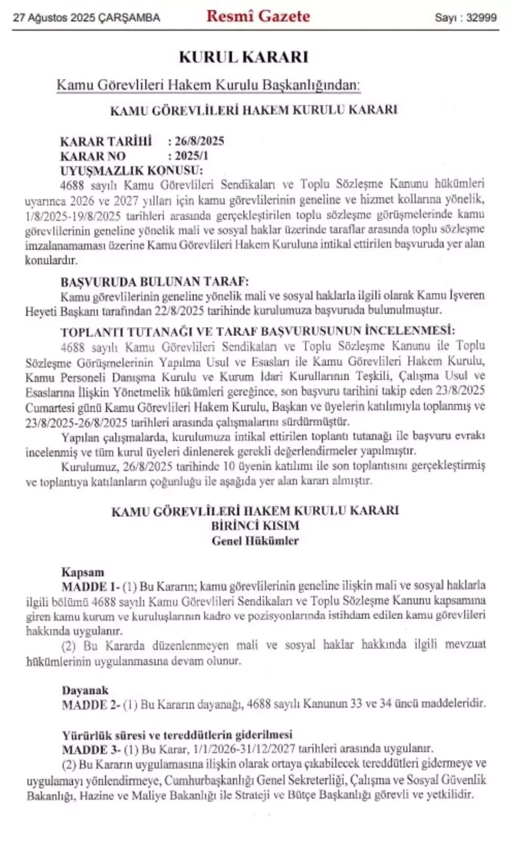 Kamu Gorevlileri Hakem Kurulundan Memur ve Emeklilere Zam Karari