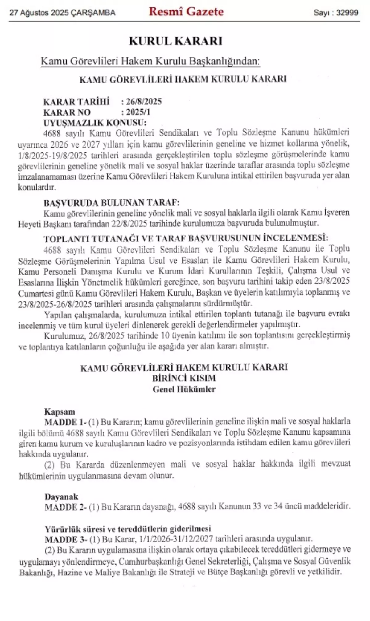 Kamu Gorevlileri Hakem Kurulundan Memur ve Emeklilere Zam Karari