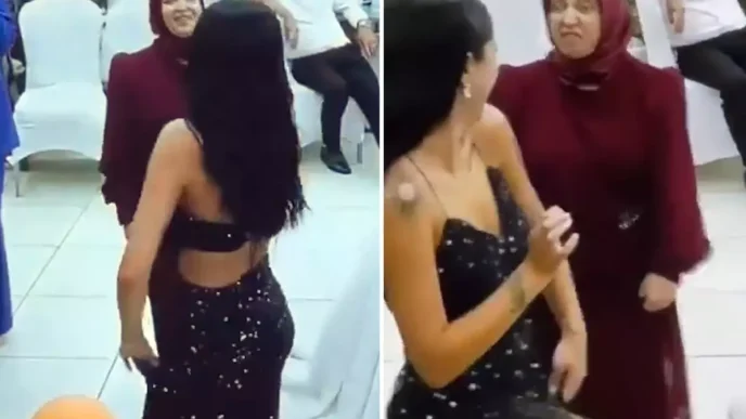 Kizinin dans figurleri basortulu anneyi cileden cikardi