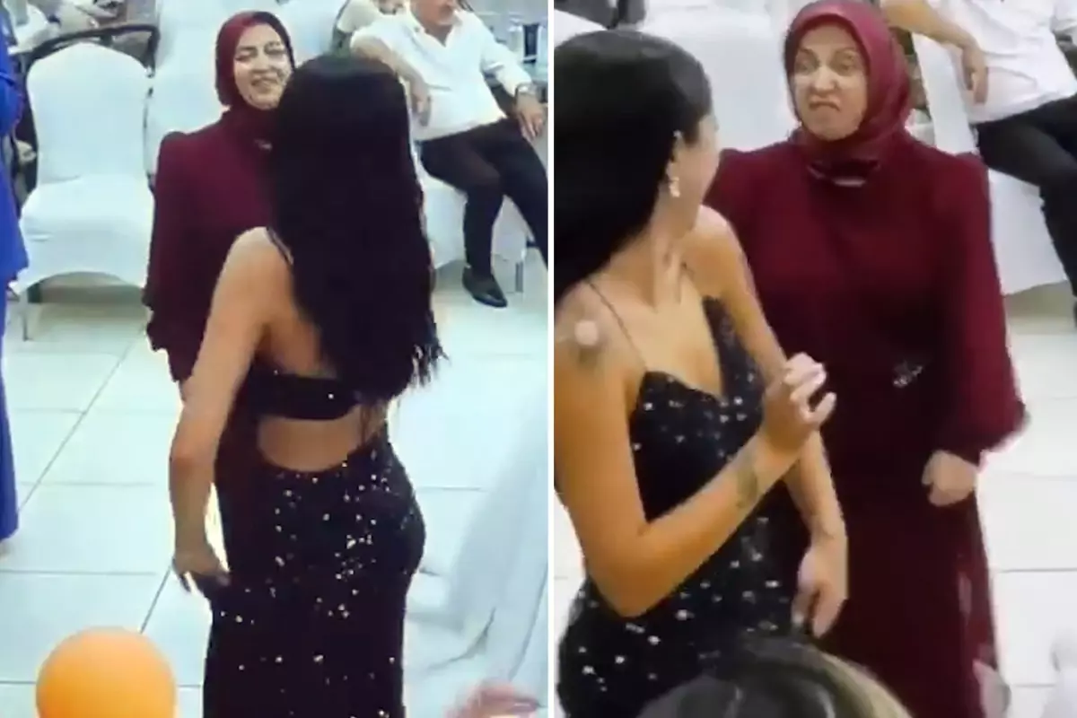 Kizinin dans figurleri basortulu anneyi cileden cikardi