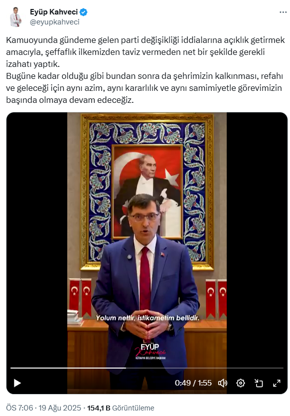 Kütahya Belediye Başkanı, AK Parti'ye geçeceği iddiasını yalanladı