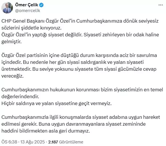 Özgür Özel'in Erdoğan'la ilgili sözlerine AK Parti'den sert tepki