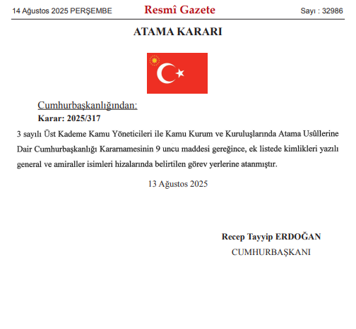 RESMİ GAZETE KARARLARI | 14 Ağustos 2025 Resmî Gazete kararları neler, atama kararları açıklandı mı?