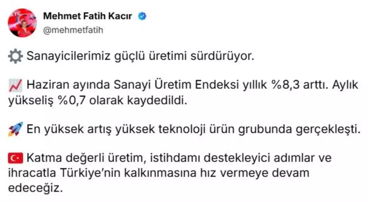 Sanayi Uretimi Yuksek Teknolojide Artis Gosterdi