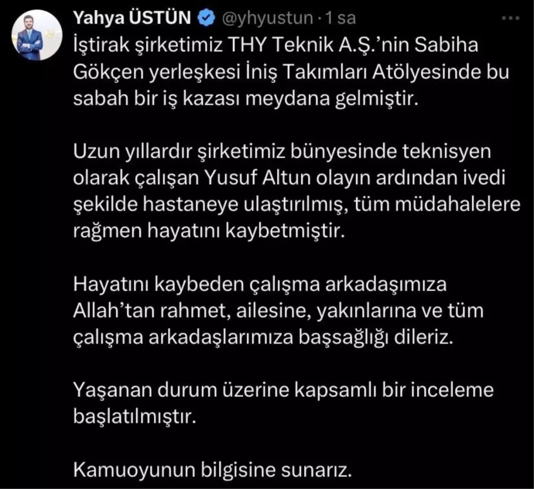 THYde Is Kazasi Bir Calisan Hayatini Kaybetti