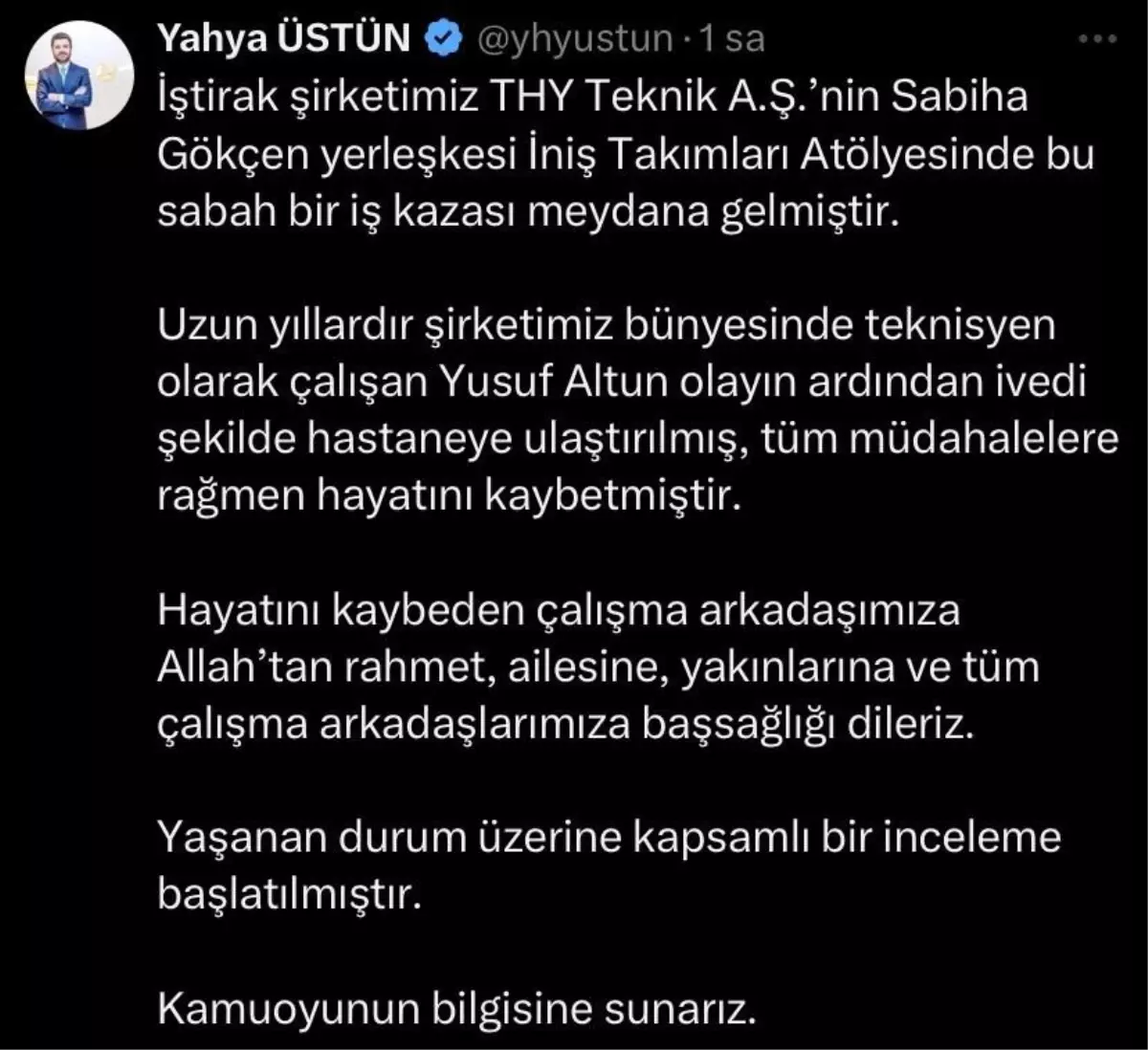 THYde Is Kazasi Bir Calisan Hayatini Kaybetti