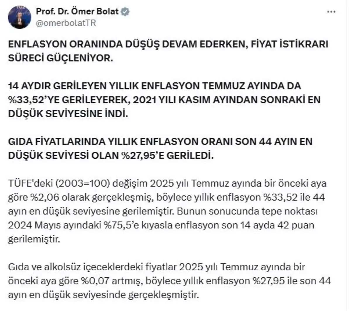 Ticaret Bakani Bolat Enflasyon Dususu Devam Ediyor