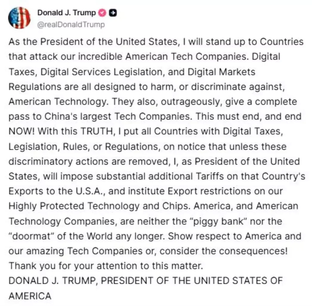 Trump Dijital Hizmet Vergilerine Yanit Olarak Ek Gumruk Vergileri Getirecek