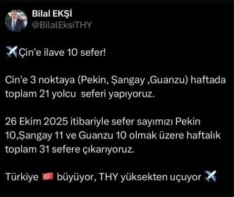 Turk Hava Yollari Cin Ucuslarini Artiriyor