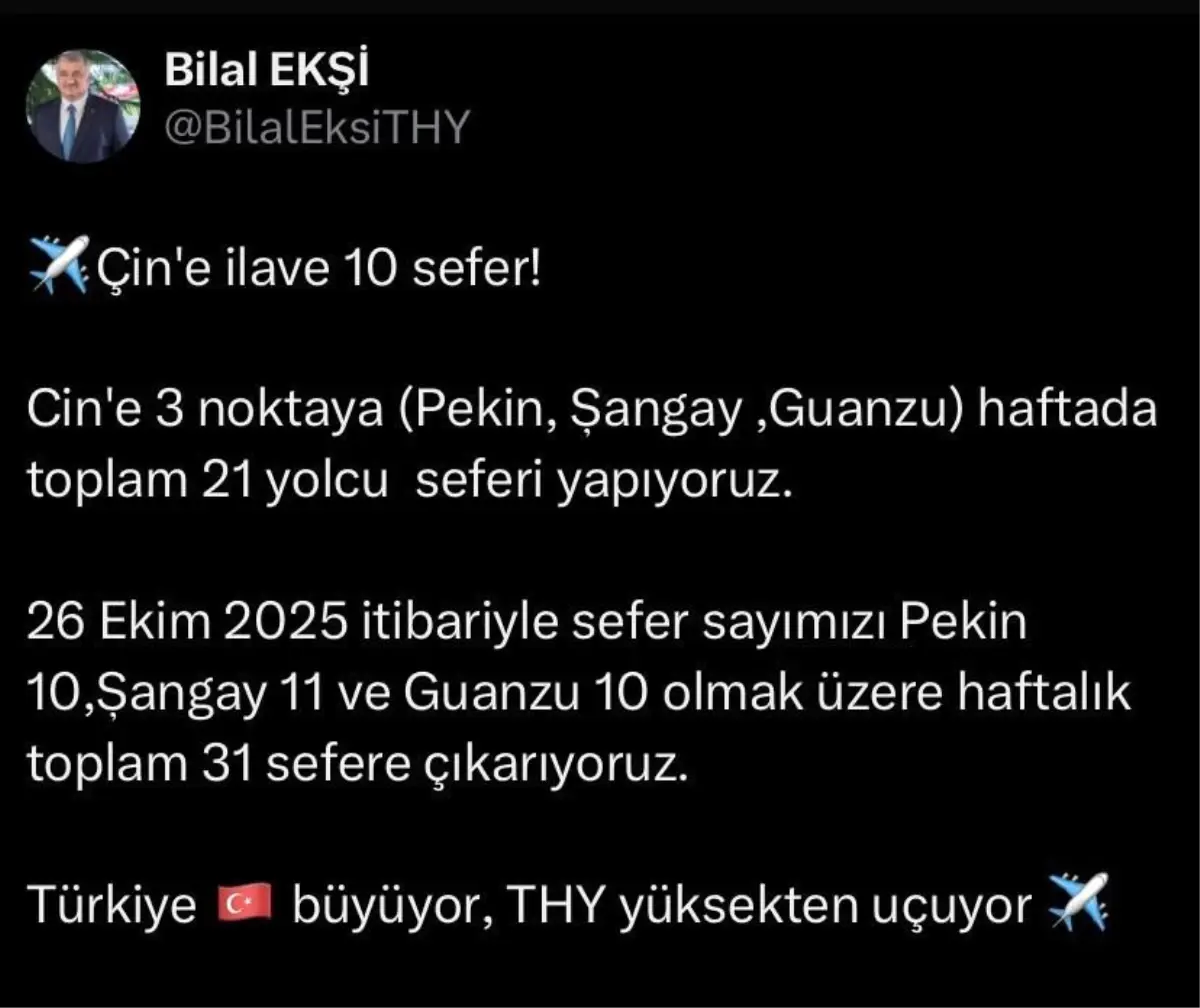 Turk Hava Yollari Cin Ucuslarini Artiriyor