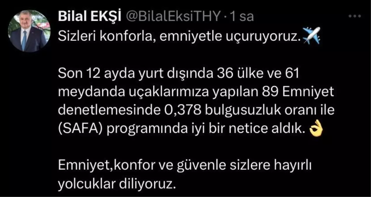 Turk Hava Yollarindan Emniyet Denetiminde Basari