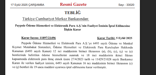 IQ Money ve Paypole ödeme kuruluşlarının faaliyetlerine son verildi