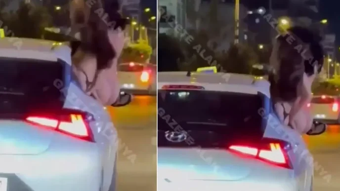 3 kadin yari ciplak arabada dans etti goren sasti kaldi