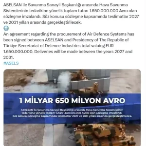 ASELSAN ve SSB Arasinda 165 Milyar Avroluk Hava Savunma Sozlesmesi